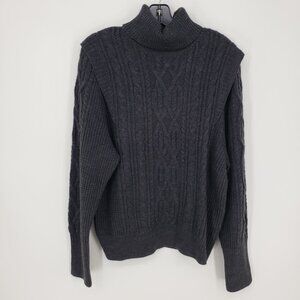 Skull Cashmere Cable Knit Turtleneck Sweater L Pullover Charcoal Gray